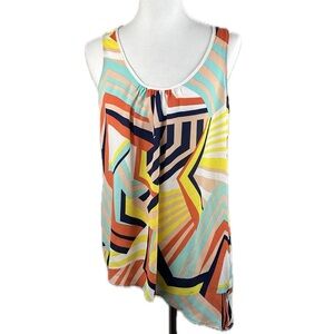 Scoop-neck Asymmetrical Bright Abstract Multicolor Artsy Sleeveless Top No Sz M